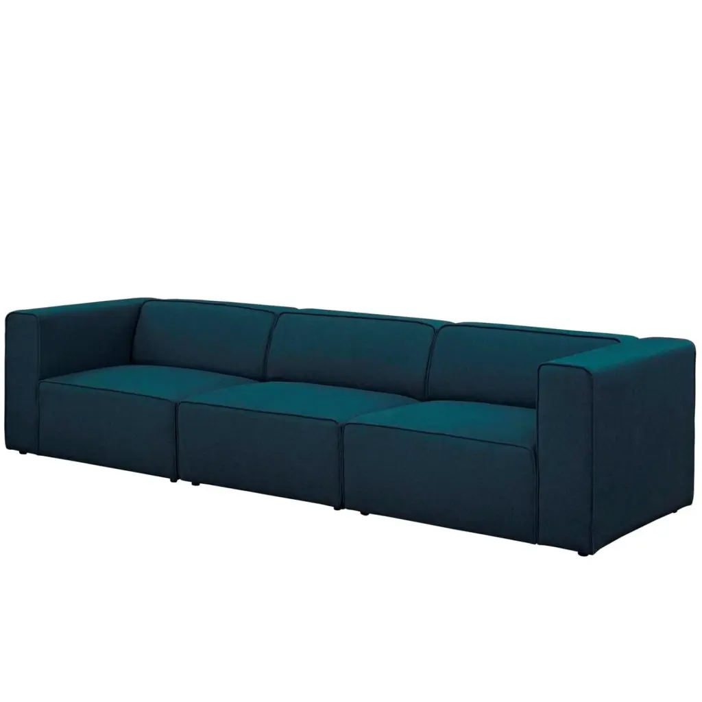 Modular Sectional Sofa Blue Fabric Living Room and Cafe