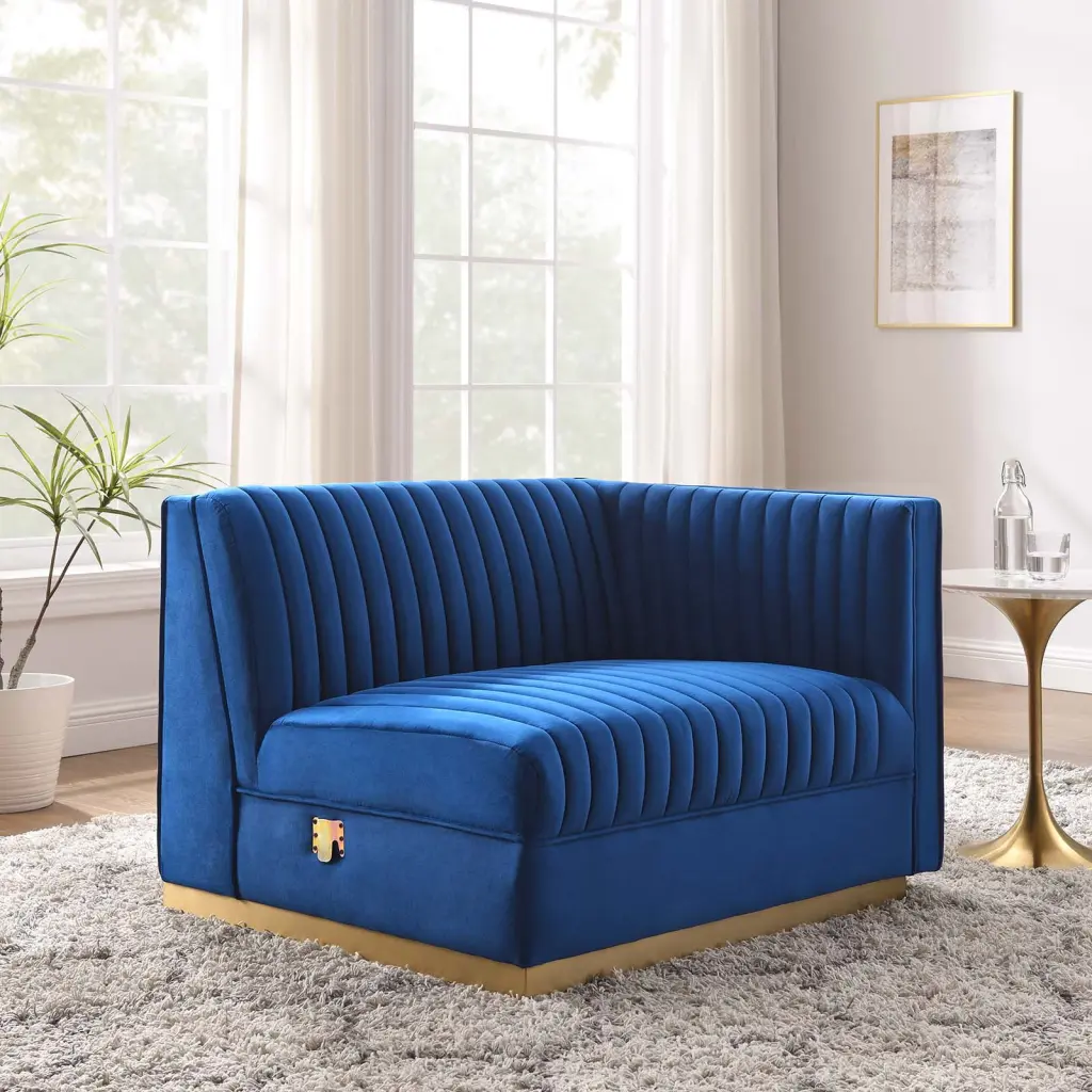 Sanguine Channel Tufted Performance Velvet Modular Sectional Sofa Right-Arm Chair Navy Blue Modway