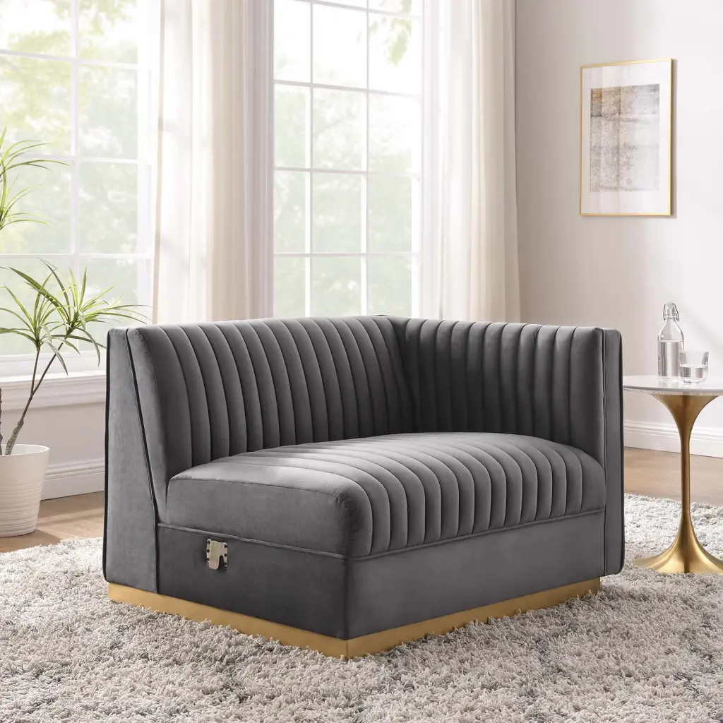 Sanguine Channel Tufted Performance Velvet Modular Sectional Sofa Right-Arm Chair Gray Modway