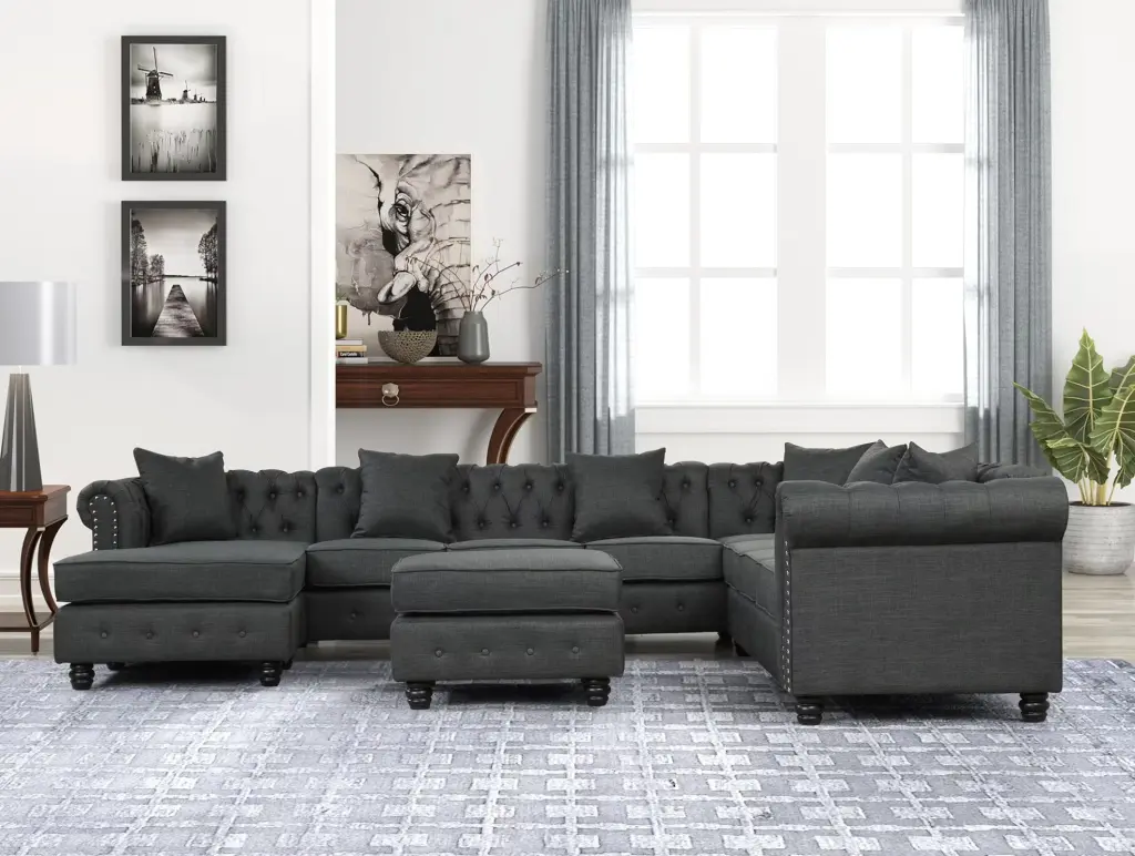 Morden Fort Grey Imitation Linen U-Shaped Modular Oversized Sectional Sofa Bed Chaise