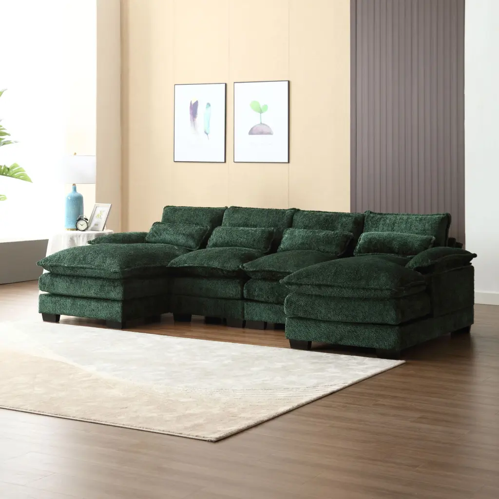 We Win Modern Large Chenille Fabric U-Shape Sectional Sofa Reversible Living Room OMCCHK
