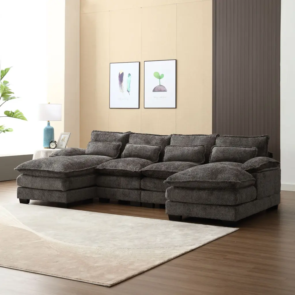 We Win Modern Large Chenille Fabric U-Shape Sectional Sofa Reversible Living Room OMCCHK