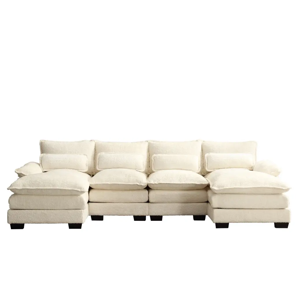 Ouyessir 110 Inch Oversized U Shaped Chenille Modular Sectional Sofa 4-Seat Fluffy Couch