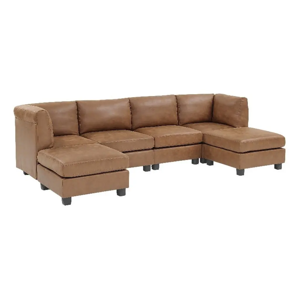 Partner Furniture Faux Leather 120 Modular Sectional Ottoman Ginger Modern Living Room