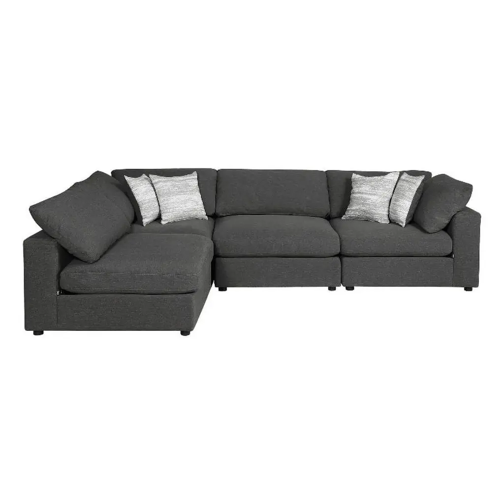 Pemberly Row 4-Piece Modern Fabric Upholstered Sectional Charcoal Living Room