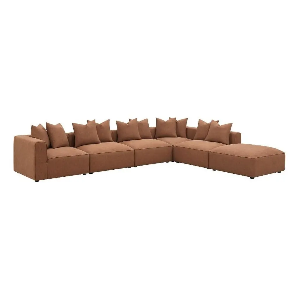 Pemberly Row 6-Piece Fabric Upholstered Modular Sectional Terracotta - Modern Living Room Sofa