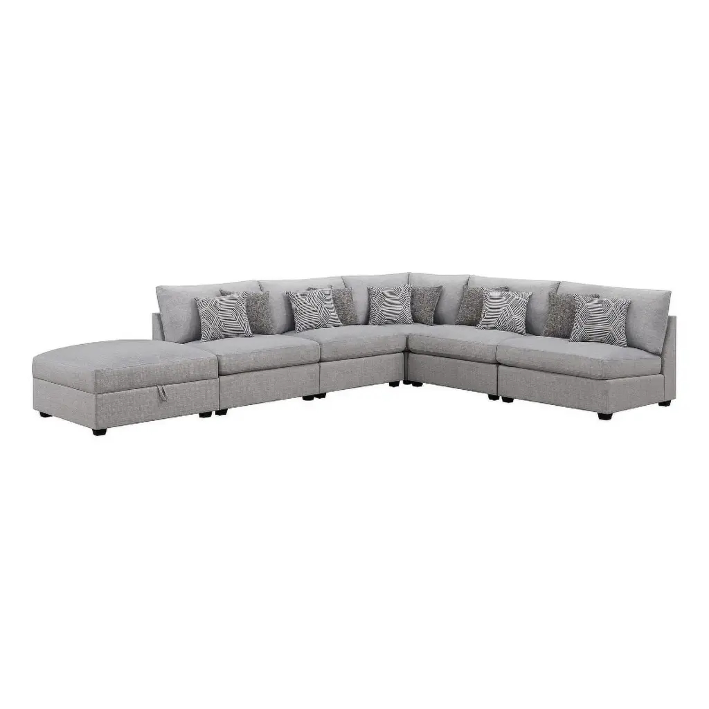 Pemberly Row 6-Piece Gray Fabric Modular Sectional Sofa Upholstered Living Room Furniture
