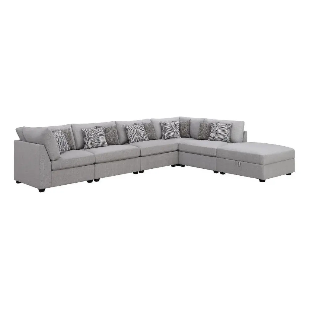 Pemberly Row 6-Piece Gray Fabric Modular Sectional Sofa Upholstered Living Room Furniture