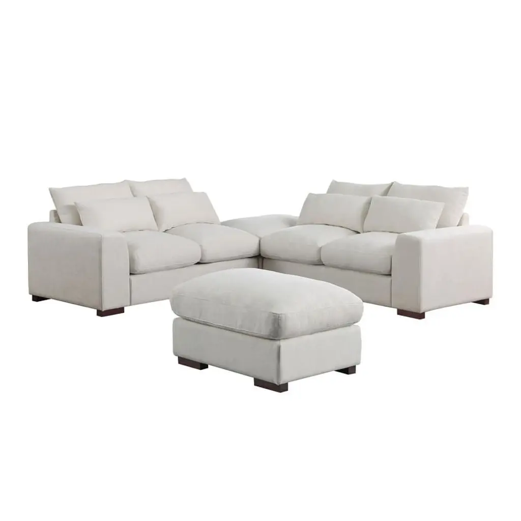 Pemberly Row Fabric Modular Sectional Sofa and Chaise 2 Ottomans Beige
