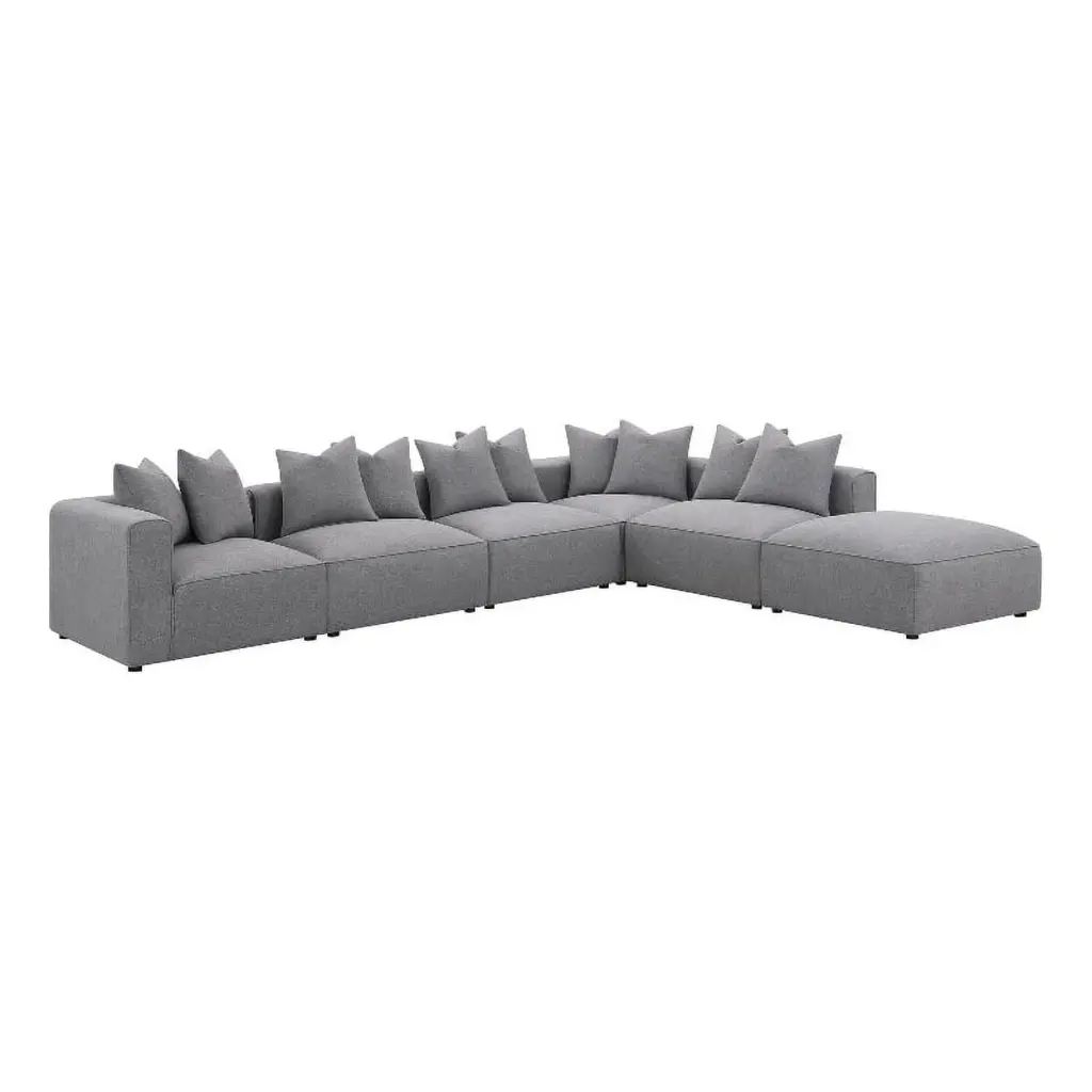 Pemberly Row Fabric Upholstered 6-piece Tight Seat Modular Sectional Gray Sofa