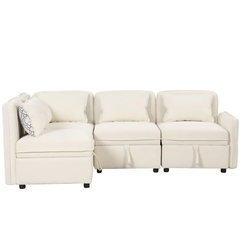 PERCINCE Convertible Modular 4-Seater Chenille Fabric Sectional Sofa 5 Pillows - Free Combination Design