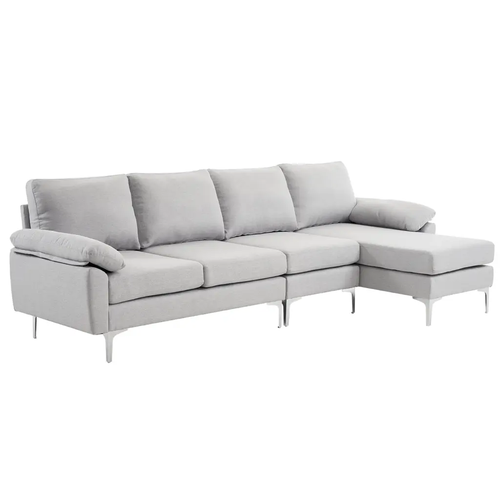 L-Shaped Light Gray 4-Seater Modular Sofa Iron Legs Modern Living Room Pevor