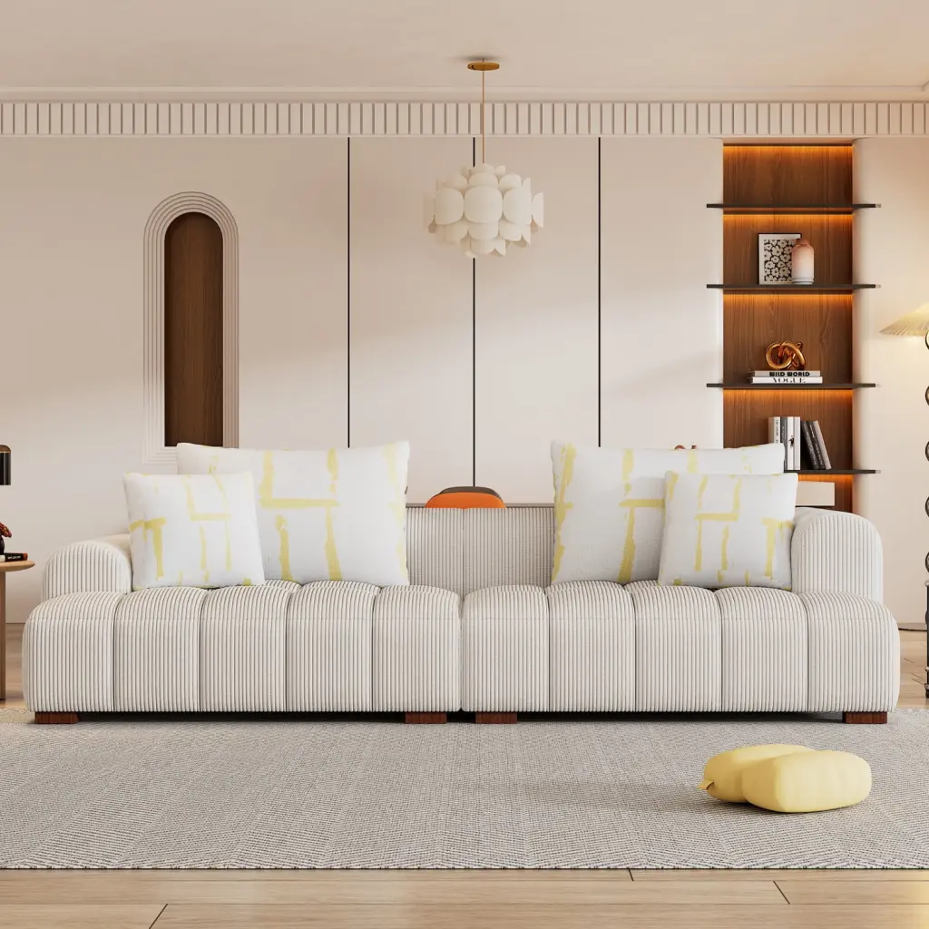 Contemporary Corduroy Fabric Comfy Cloud Modular Sofa Stylish Appearance Living Rooms Bedrooms and Offices Ponnky