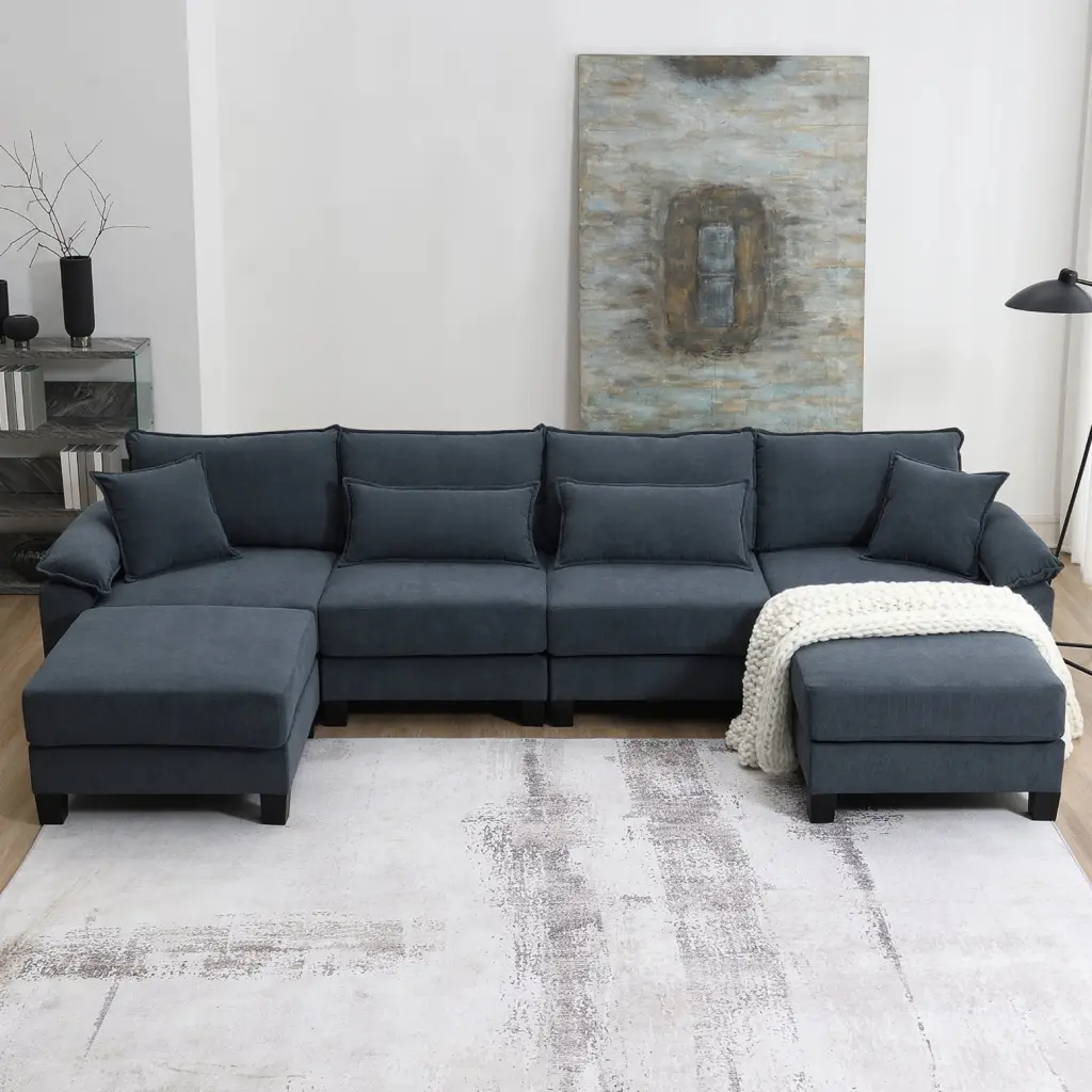 Spacious Corduroy Modular Sectional Sofa U-Shaped Couch Armrest Bags Comfortable and Stylish Indoor Furniture Living Room ...