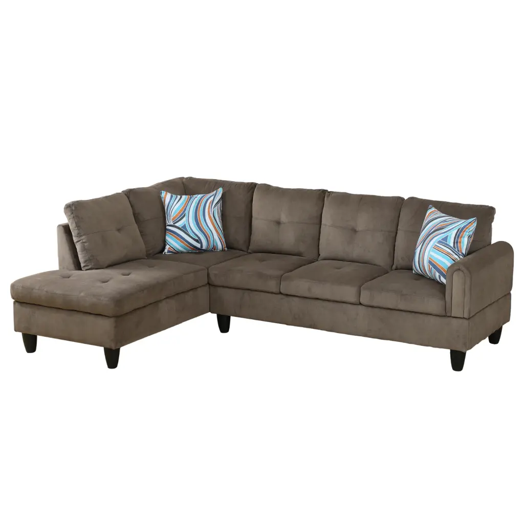 Modular L-Shaped Sectional Sofa Storage and 2 Pillows 4-Seat Sofa Chaise Living Room or Office Brown Sienwey