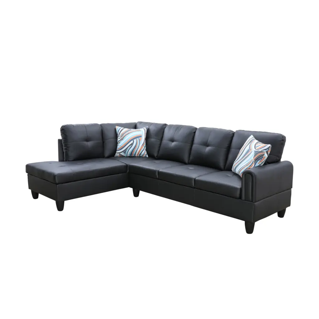 Modular L-Shaped Sectional Sofa Storage and 2 Pillows 4-Seat Sofa Chaise Living Room or Office Black Sienwey