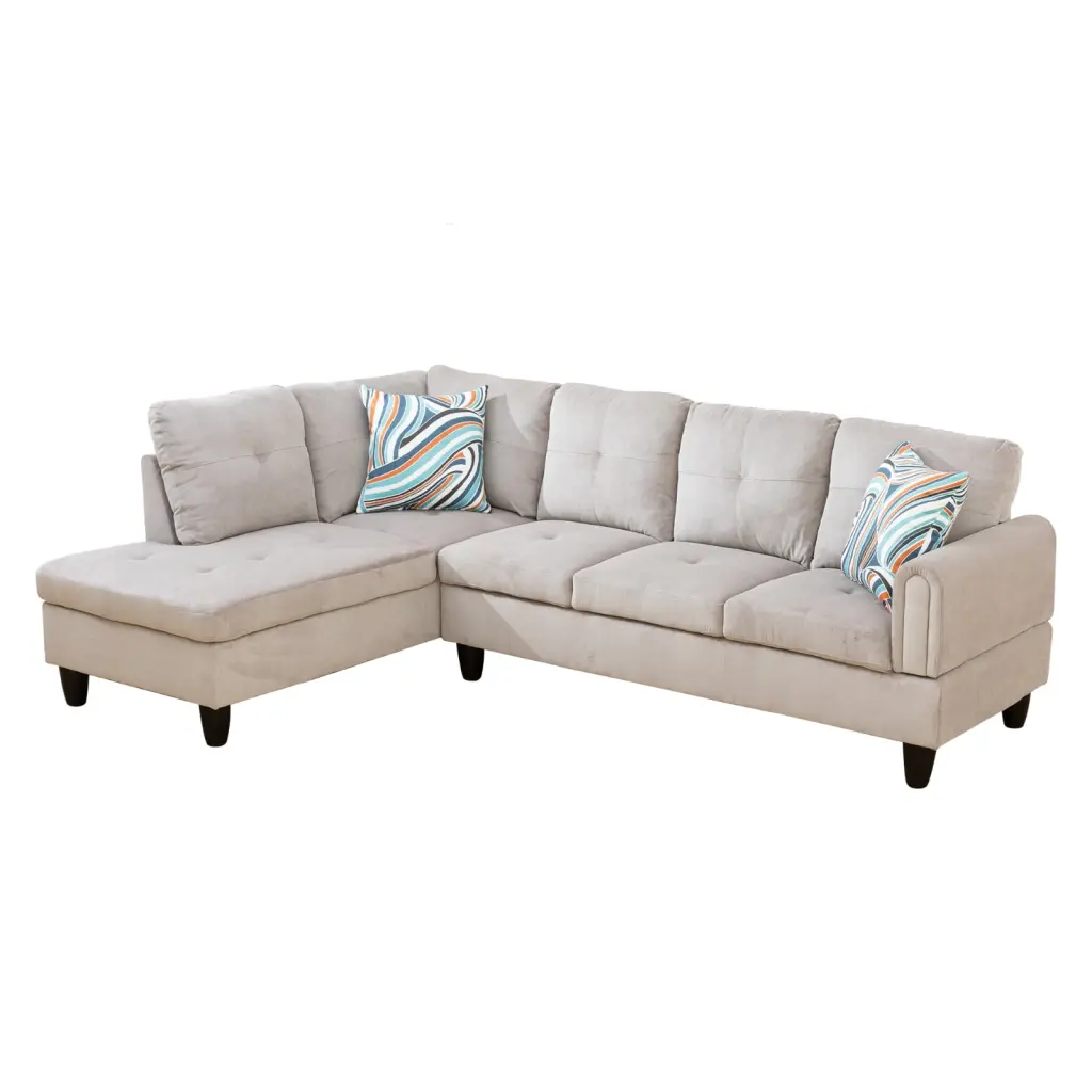 Modular L-Shaped Sectional Sofa Storage and 2 Pillows 4-Seat Sofa Chaise Living Room or Office Grey White Sienwey