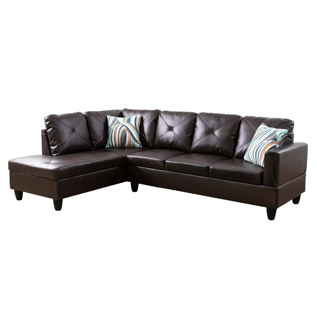 Modular Sectional Sofa L Shaped Storage and 2 Pillows 4 Seat Chaise Living Room Office Gallery Brown Left Chaise Sienwey