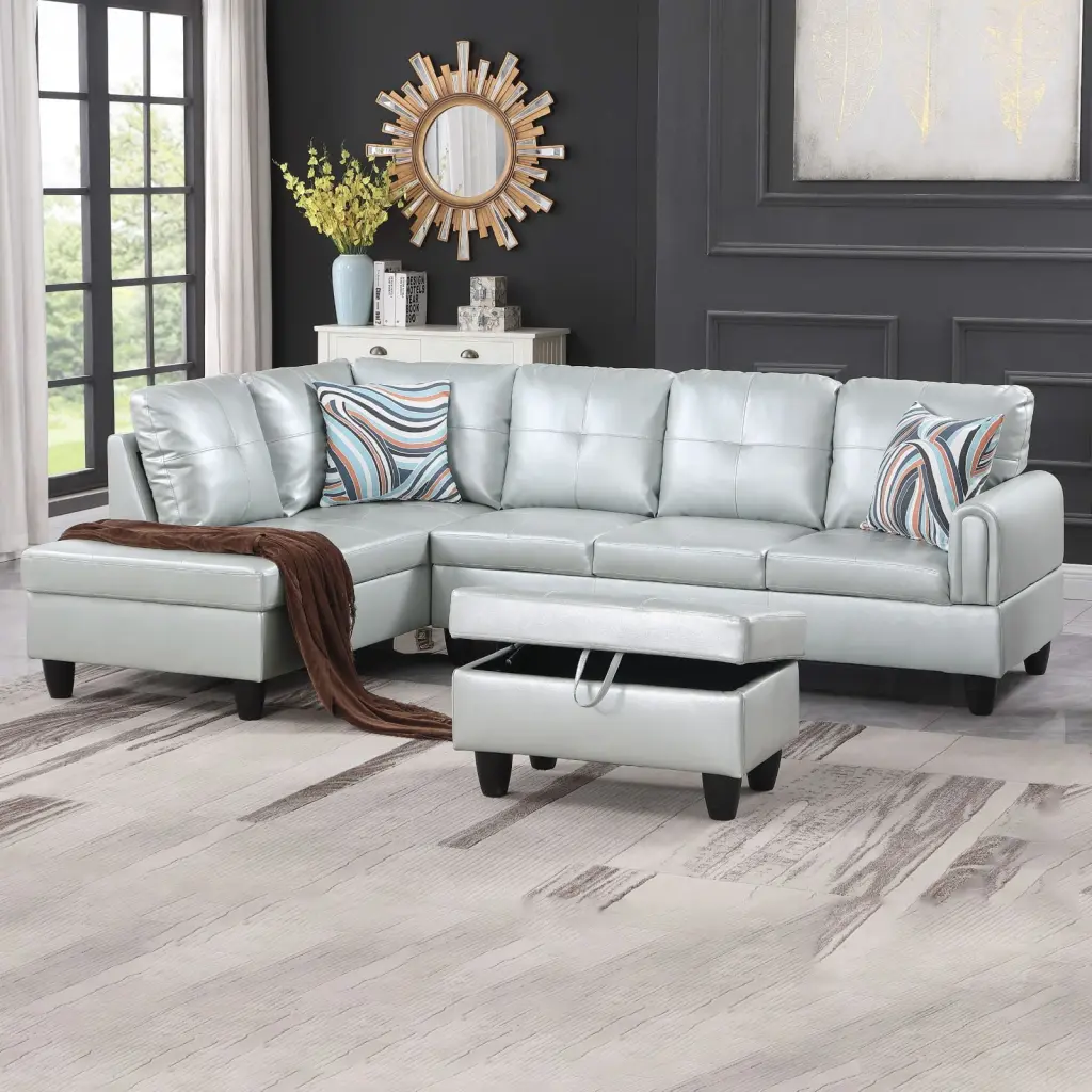 Modular Sectional Sofa L Shaped Storage and 2 Pillows 4 Seat Chaise Living Room Office Gallery Silver Green Left Chaise Si...