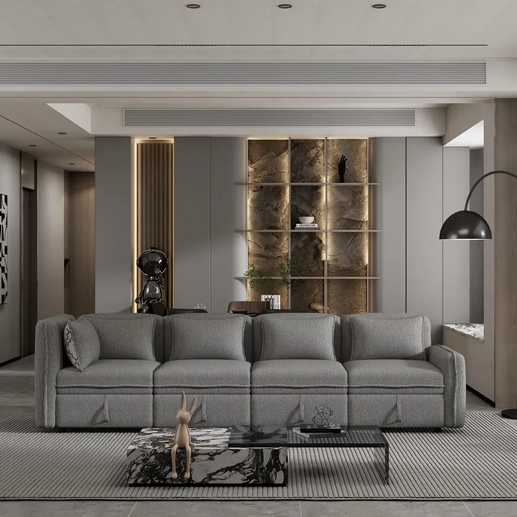 122.8 Gray Convertible Modular Chenille Fabric Sectional Sofa 5 Pillows Small Spaces SNAILF