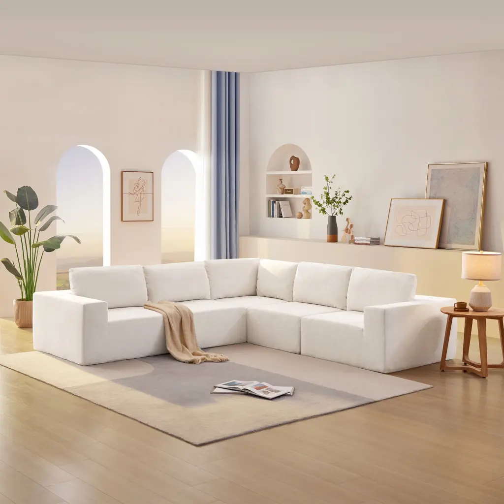 116x116 Modular L Shaped Sectional Sofa Luxury Floor Couch Set Upholstered Foam-Filled Sleeper Sofa Bed 5 PC Free Combinat...