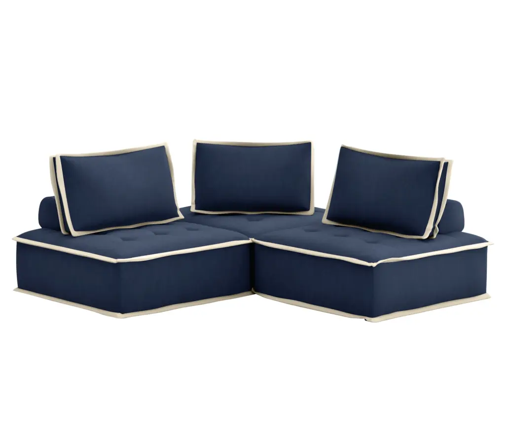 Pixie 3Pc Sofa Sectional Modular L Shaped Couch Navy Blue Cream Fabric Sunset Trading