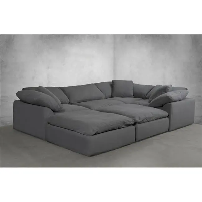 Sunset Trading Contemporary Puff Collection 6PC Slipcovered Modular U Shaped Sectional Sofa Performance Fabric Washable Wa...