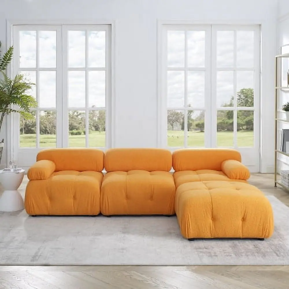 Modular Sectional Sofa Button Tufted Design DIY Combination L Shaped Couch Reversible Ottoman Spacious and Durable Sofa Or...
