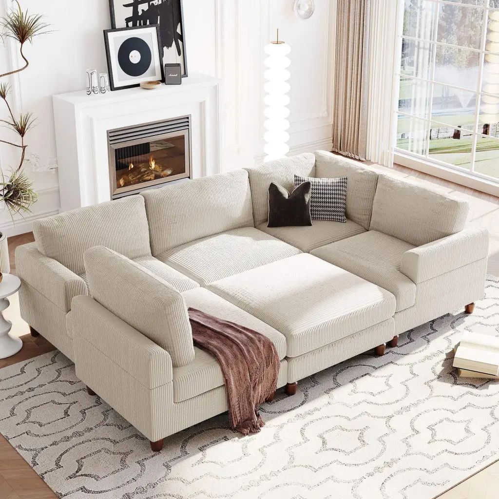 U_Style Modular Sectional Sofa Ottoman L Shaped Corner Sectional Living Room Office Spacious Space U Style