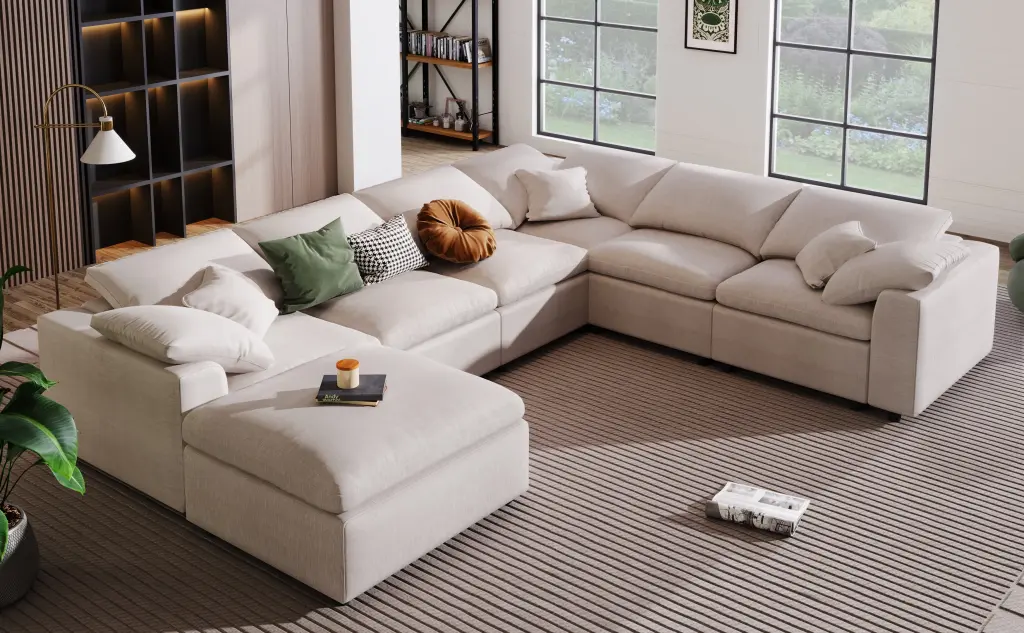 U_Style Oversized Modular Sectional Sofa Ottoman L Shaped Corner Sectional Living Room or Office U Style