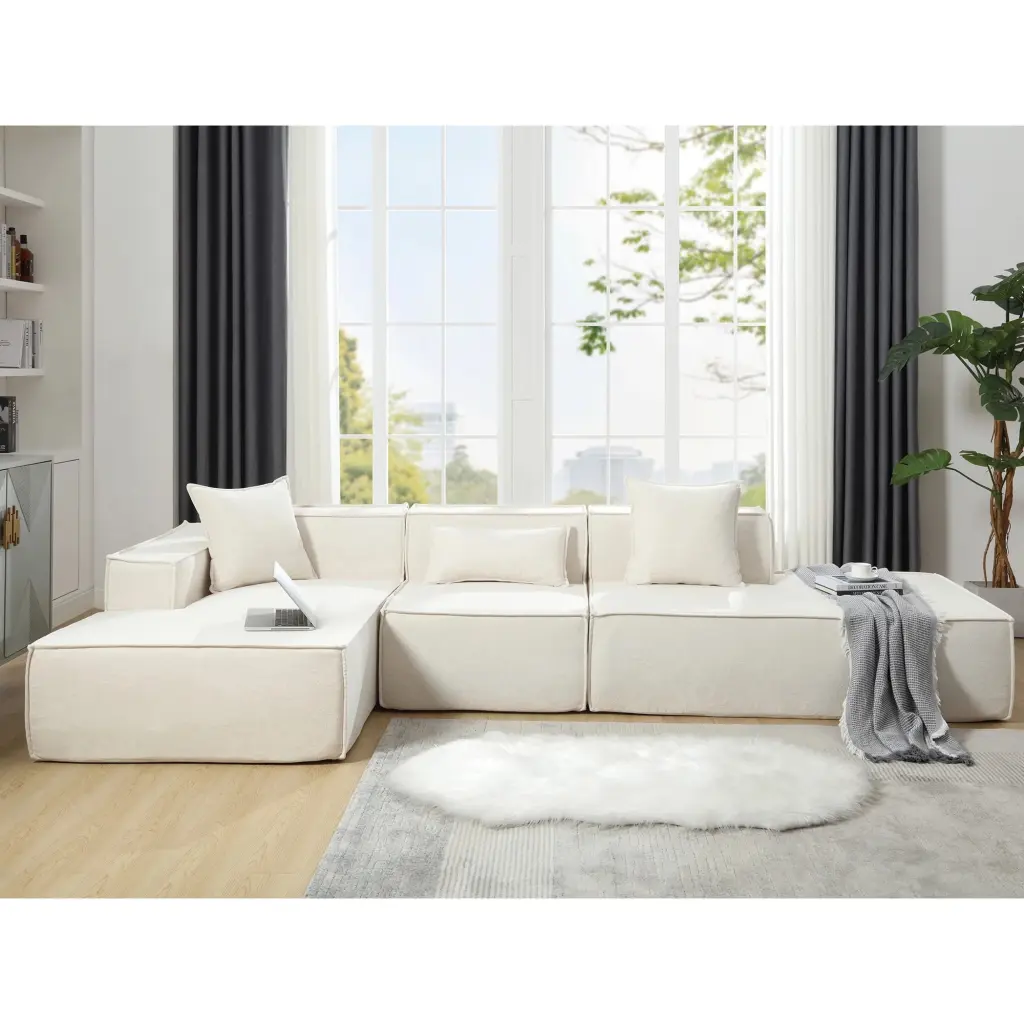 Modular Combination Living Room Sofa Set Modern Minimalist L-Shaped Italian Tofu Block Sofa Beige unknown