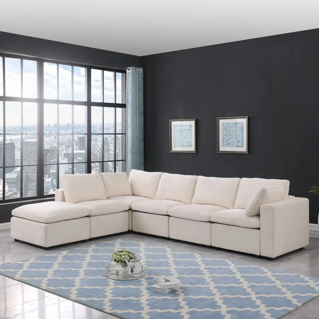 Modular L Shaped Sectional Sofa Ottomans and Reversible Chaise Beige unknown