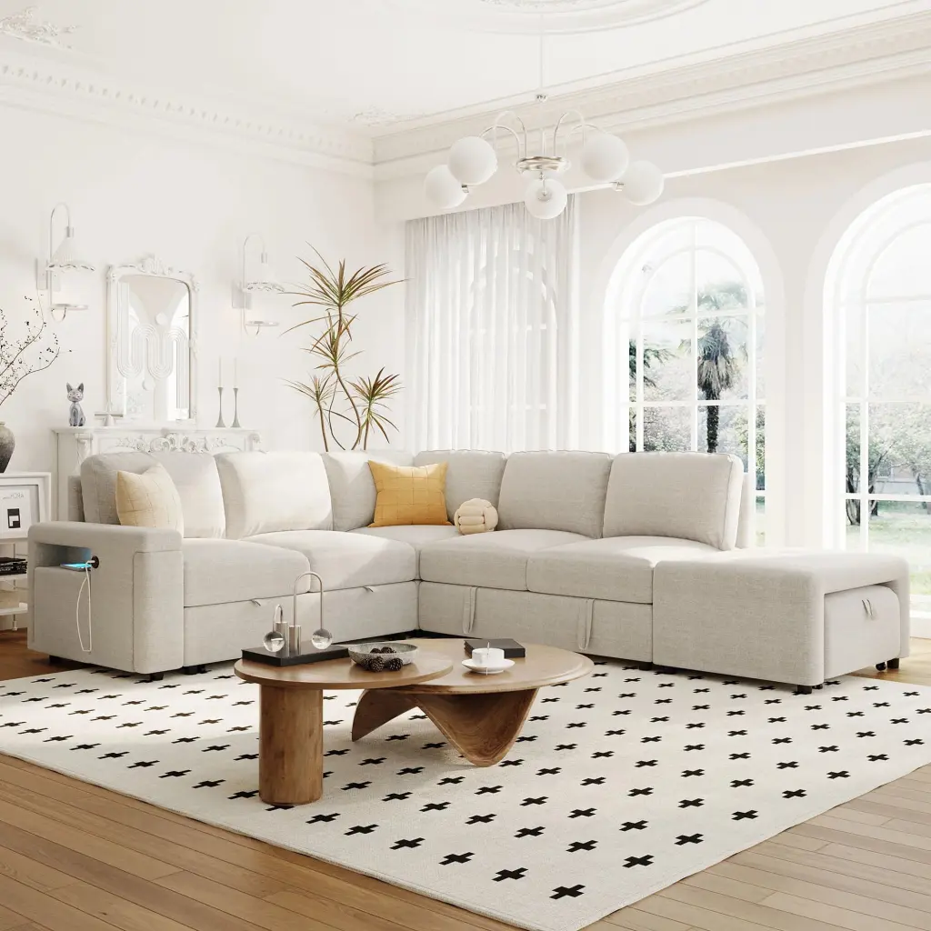 U_STYLE L-shaped Modular Sofa Storage USB Ports Cup Holders Living Room Office Apartment unknown