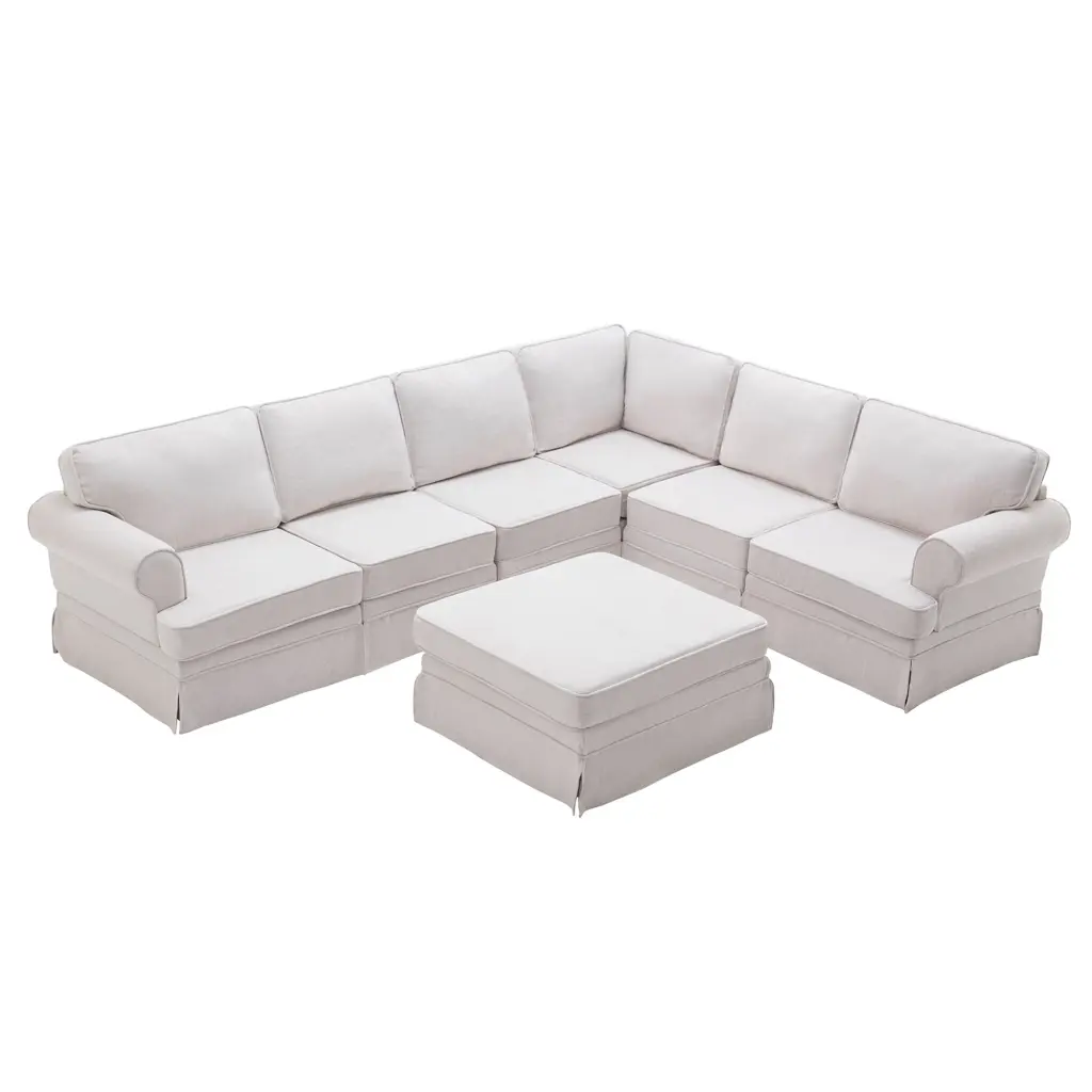 109.4 Fabric Upholstered Modular Sofa Sectional Couch Removable Ottoman Living Room WISPAUSU