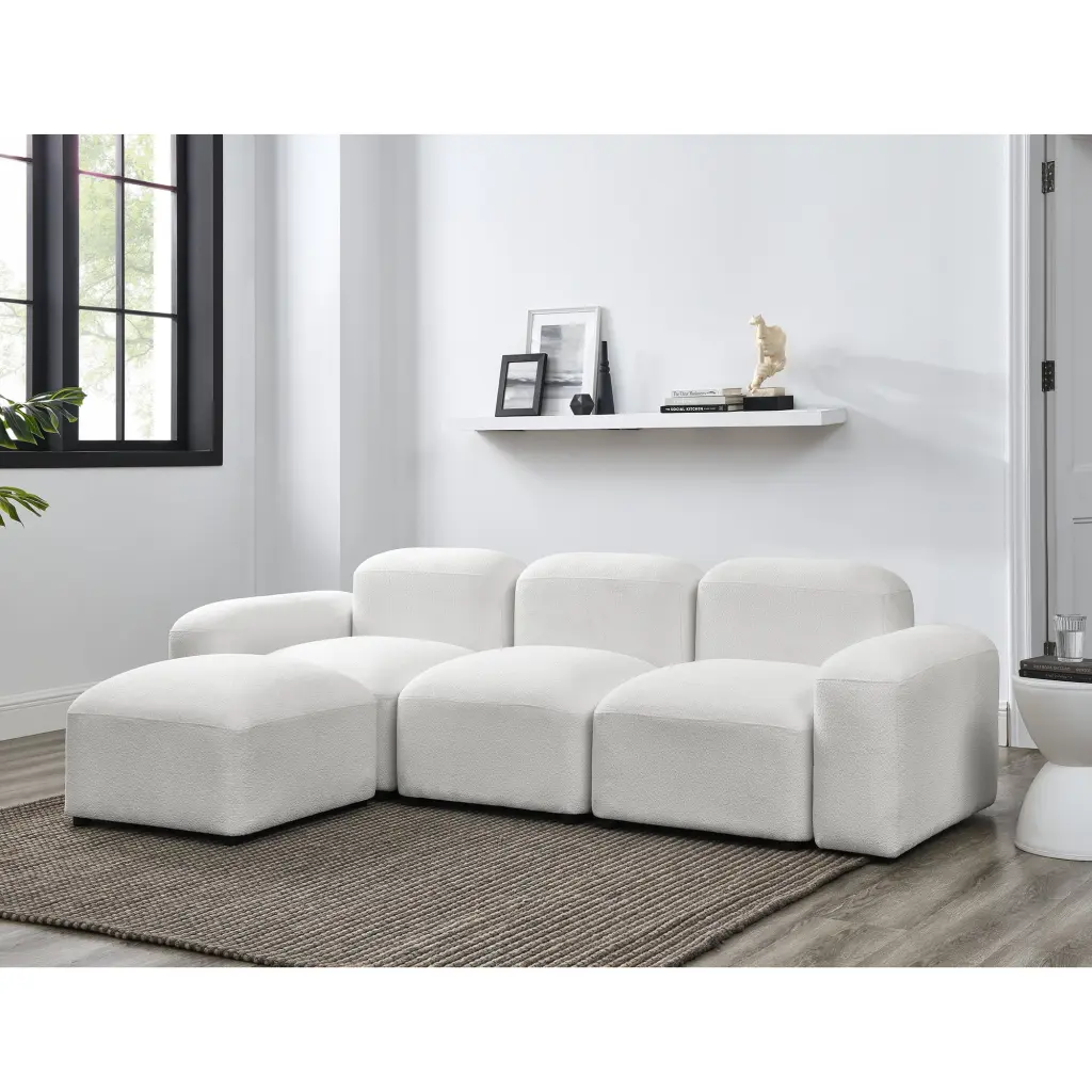L-Shape Modular Sectional Sofa - DIY Combination Loop Yarn Sofa Ivory Wobythan