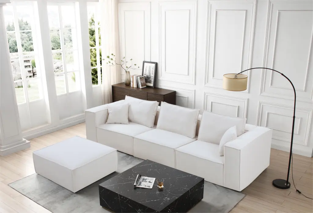 Modular Sectional Living Room Sofa Set Ottoman and Reversible Chaise White Wobythan