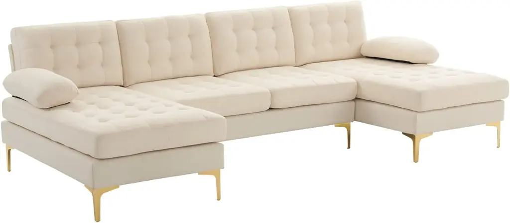 Modular U-Shaped Sectional Sofa Soft-Covered Armrests and Golden Iron Feet Beige YANG97