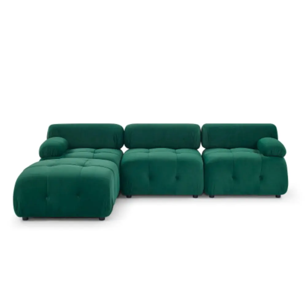 Modular Sectional Sofa Button Tufted Design and Reversible Ottoman Dark Green Velvet YRWL