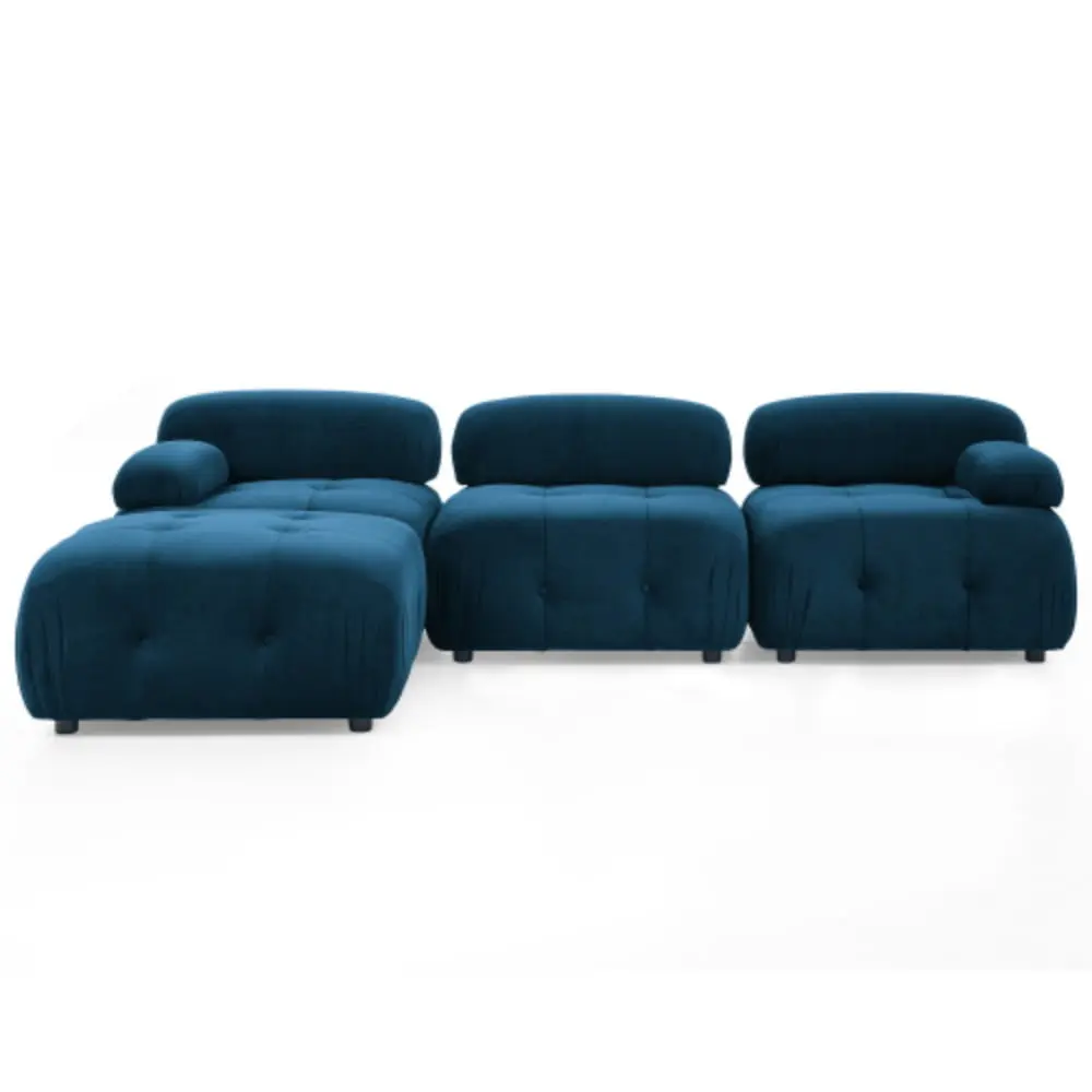 Modular Sectional Sofa Button Tufted Design and Reversible Ottoman Navy Velvet YRWL