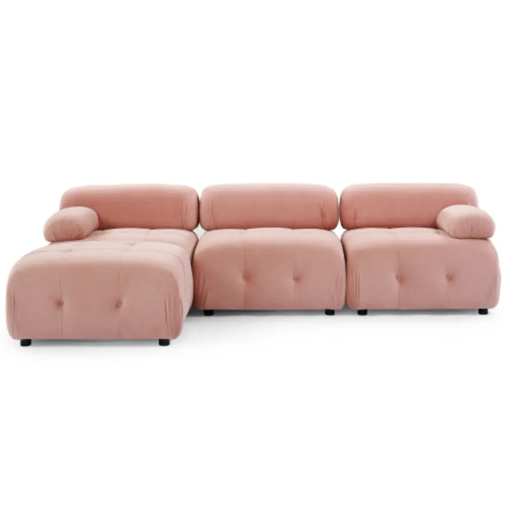 Modular Sectional Sofa Button Tufted Design and Reversible Ottoman Pink Velvet YRWL