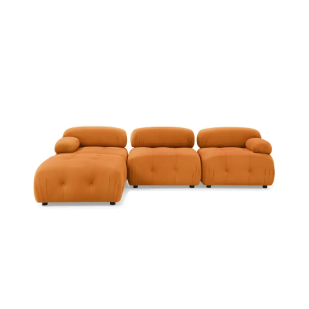 Modular Sectional Sofa Button Tufted Design and Reversible Ottoman Orange Velvet YRWL