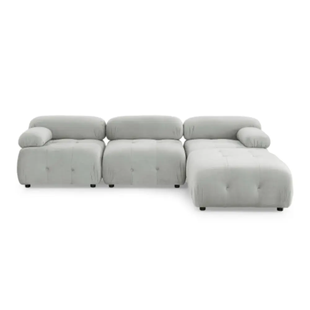 Modular Sectional Sofa Button Tufted Design and Reversible Ottoman Light Grey Velvet YRWL
