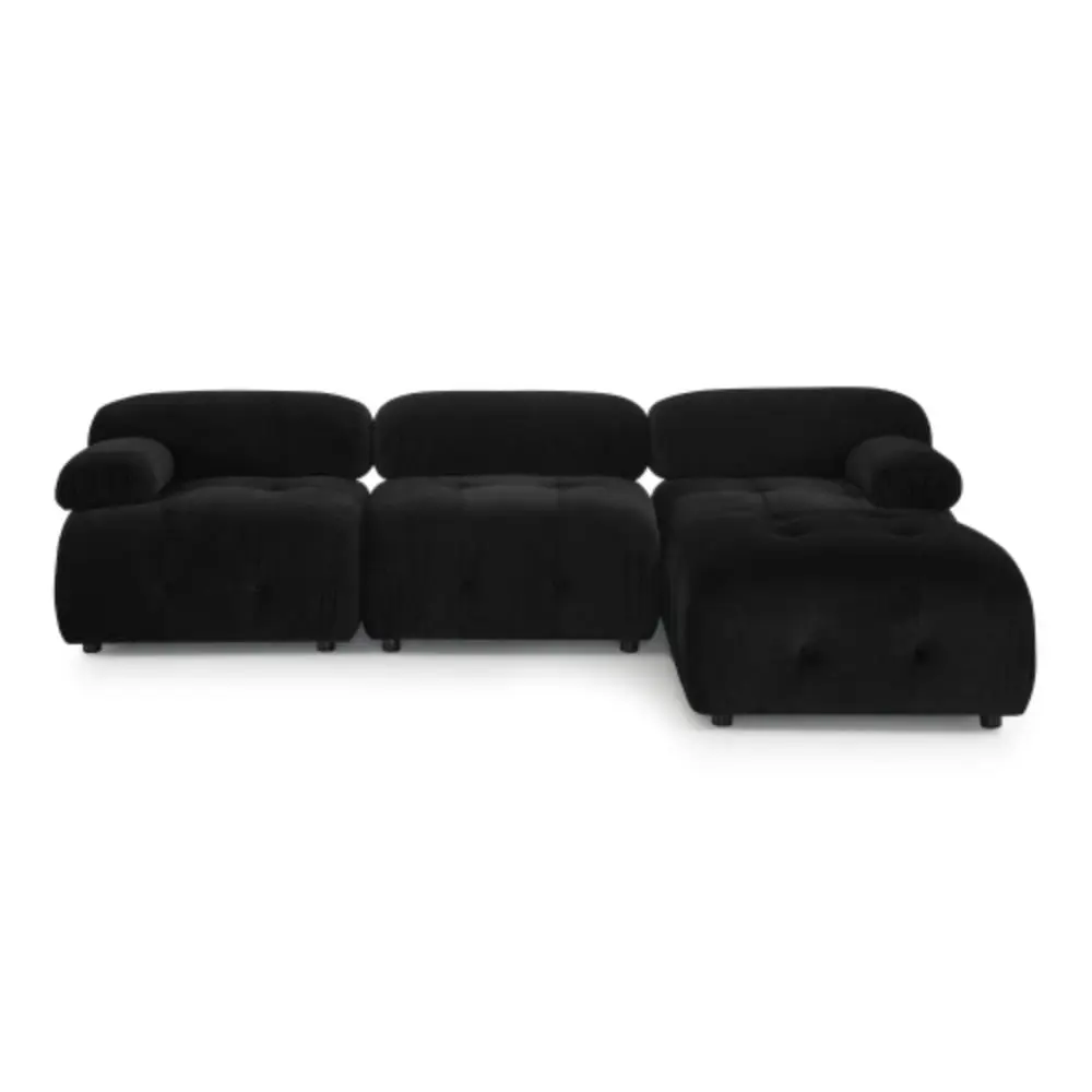Modular Sectional Sofa Button Tufted Design and Reversible Ottoman Black Velvet YRWL