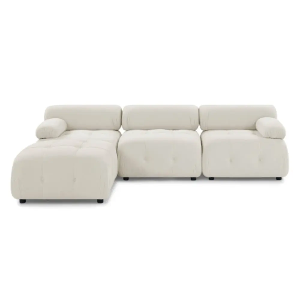 Modular Sectional Sofa Button Tufted Design and Reversible Ottoman Beige Velvet YRWL
