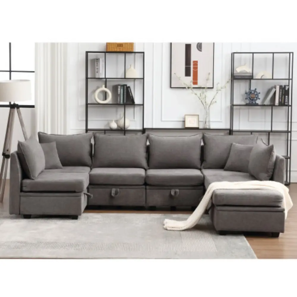 Modular Sectional Sofa Convertible U Shaped Sofa Couch Storage 7 Seat Sleeper Grey YRWL