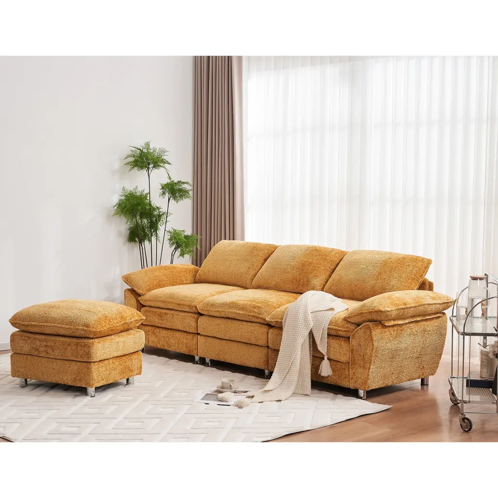 Convertible Modular Sectional Sofa Upholstered Movable Ottomans Down Feather Cloud Couch Sleeper Home Living Room ZX Design