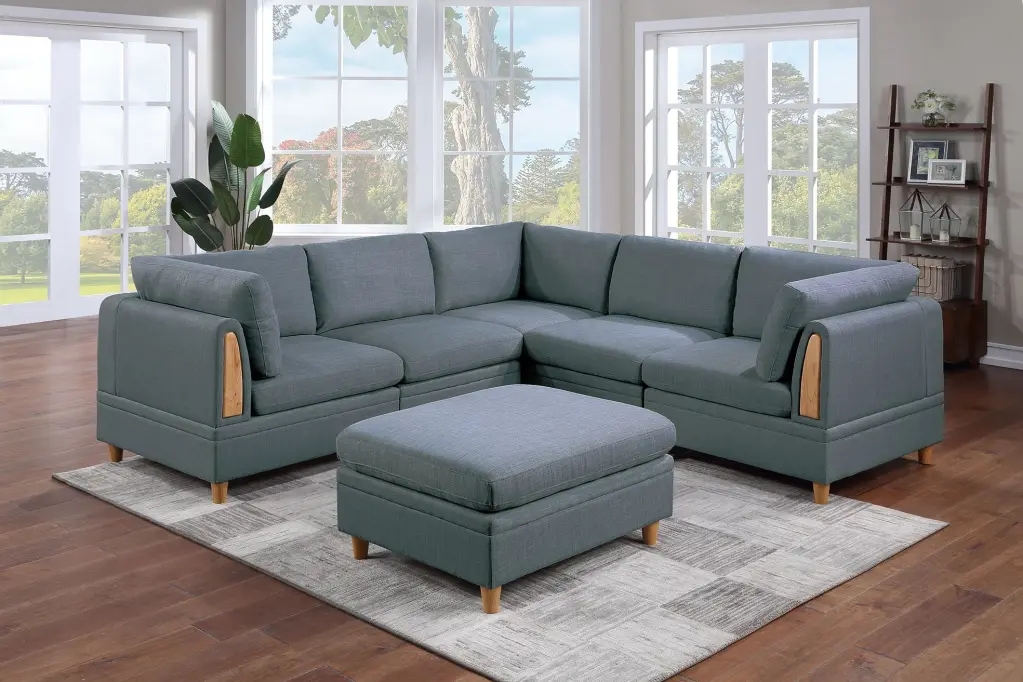 Contemporary 6Pc Modular Sectional Sofa Set Steel Dorris Fabric CNCJ