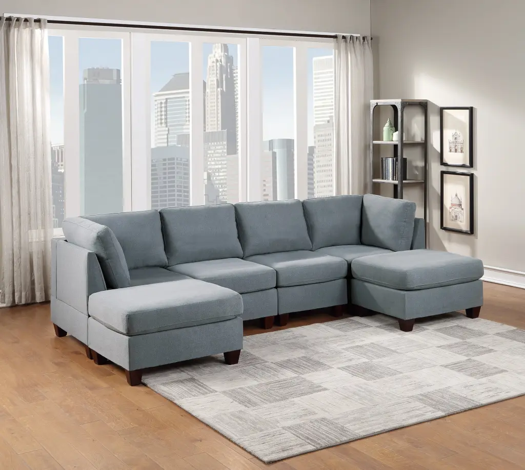DeeHome Modular Sectional 6pc Set - U-Sectional Couch Grey Linen Like Fabric Corner Wedges and Ottomans