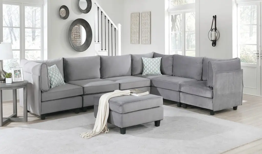 DeeHome Simona 120 Gray Velvet 7Pc Modular Sectional Sofa