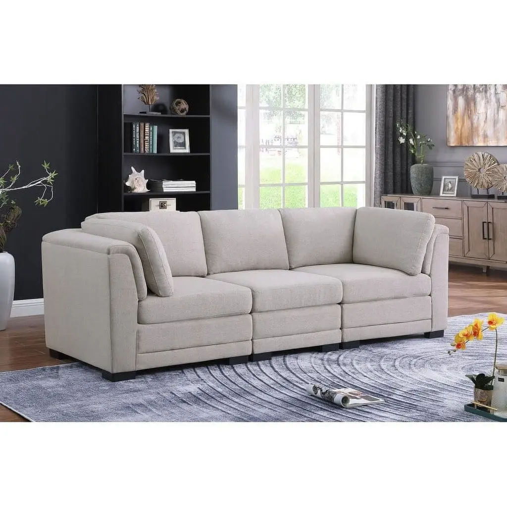 Kristin Linen Fabric 3-Seater Modular Sofa Modern Sectional Couch Living Room Bed Bath & Beyond